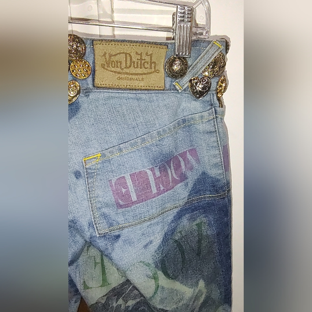 Von Dutch Originals Kustommade Jeans Womens w/Metal Accents Vogue Graffiti Sz 27 - Picture 12 of 16